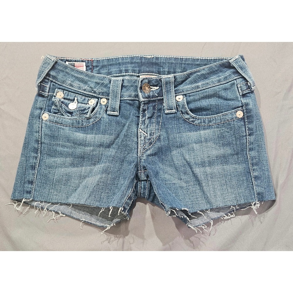 True Religion Julie Denim Shorts Women 26 Blue Jorts USA Cut Off Low Rise Y2K